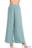 Zenana Women’s Woven Airflow Elastic Waistband Wide-Leg Loose Fit Pants