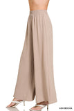 Zenana Women’s Woven Airflow Elastic Waistband Wide-Leg Loose Fit Pants