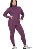 Zenana Plus Size Soft Fabric Mock Neck Long Sleeve Top & Leggings - 2 Pieces Loungewear Set
