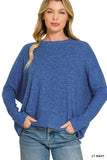 Zenana Women's Brushed Melange Hacci Dolman Sleeve Sweater – Oversized Casual Knit Top