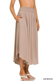 Zenana Women Relaxed Drawstring Waist Draped Basic Maxi Skirts with Side Pockets