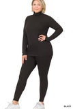 Zenana Plus Size Soft Fabric Mock Neck Long Sleeve Top & Leggings - 2 Pieces Loungewear Set