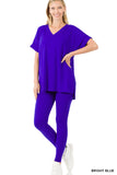 Women's V-Neck Short Sleeve & Leggings Comfy Loungewear Activewear Set