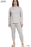Zenana Plus Size Soft Fabric Mock Neck Long Sleeve Top & Leggings - 2 Pieces Loungewear Set