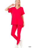 Women's V-Neck Short Sleeve & Leggings Comfy Loungewear Activewear Set