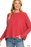 Zenana Women's Brushed Melange Hacci Dolman Sleeve Sweater – Oversized Casual Knit Top