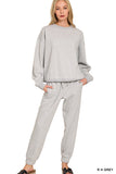 Zenana Women’s Fleece Long Sleeve Pullover Sweatshirt & Jogger Set