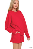 Zenana Women’s Fleece Long Sleeve Sweatshirt & Shorts Set