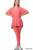 Zenana Plus V-Neck Short Sleeve & Leggings Comfy Loungewear Activewear Set