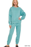 Zenana Women’s Fleece Long Sleeve Pullover Sweatshirt & Jogger Set