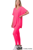 Zenana Plus V-Neck Short Sleeve & Leggings Comfy Loungewear Activewear Set