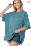 Zenana Plus Size Relaxed Fit Oversized Short Sleeve Round Neck Melange Burnout Raw Edge Tee Shirts