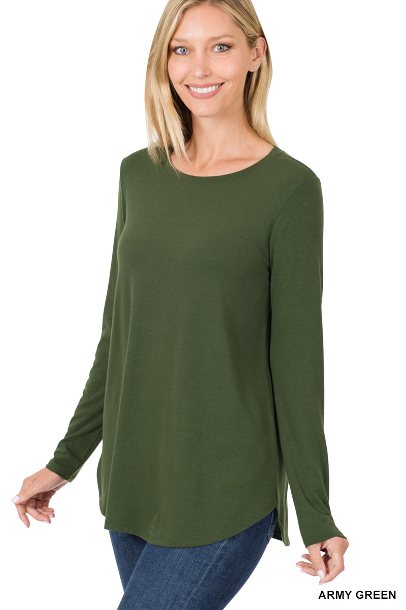 Zenana Plus Relaxed Fit Long Sleeve Round Neck & Hem Jersey Tee Shirt –