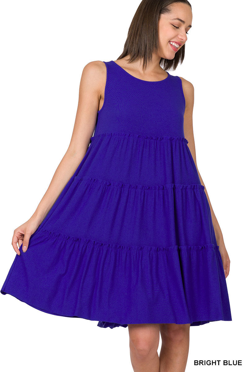 Plus Size Sleeveless Jersey Ruffle Tiered Knee Length Swing Midi Dress Plus Size Sleeveless Jersey Ruffle Tiered Knee Length Swing Midi Dress
