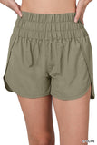 Zenana Plus Size Casual Windbreaker Smocked Waistband Running Active Gym Shorts w/Built-In Inner Brief