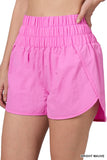 Zenana Plus Size Casual Windbreaker Smocked Waistband Running Active Gym Shorts w/Built-In Inner Brief