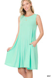 Plus Size Sleeveless Jersey Flared Swing Tank Dress with Side Pockets