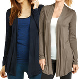 Women Classic Open Front Rayon Drape Lightweight Cardigan