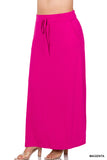 Women Relaxed Drawstring Waist Draped Basic Maxi Skirts with Side Pockets