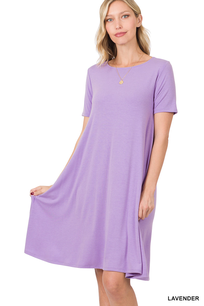 Plus Size Short Sleeve Flared T-Shirt Midi Dress with Side Pockets Plus Size Short Sleeve Flared T-Shirt Midi Dress with Side Pockets