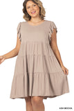 Plus Size Ruffle Sleeve Tiered A-Line Swing Summer Knee Length Midi Dress