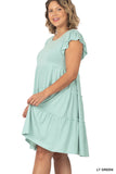 Plus Size Ruffle Sleeve Tiered A-Line Swing Summer Knee Length Midi Dress
