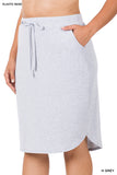 Plus Size Elastic Waist Self-Tie Knee Length Tulip Hem Midi Skirt with Side Pockets