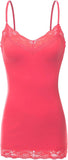 Women's and Juniors Adjustable Spaghetti Strap Lace Trim Long Cami Tank Top