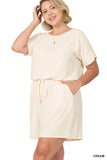 Plus Size Short Sleeve Romper with Elastic Waist & Keyhole Back Summer Loungewear