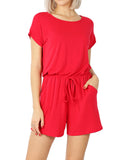 Plus Size Short Sleeve Romper with Elastic Waist & Keyhole Back Summer Loungewear