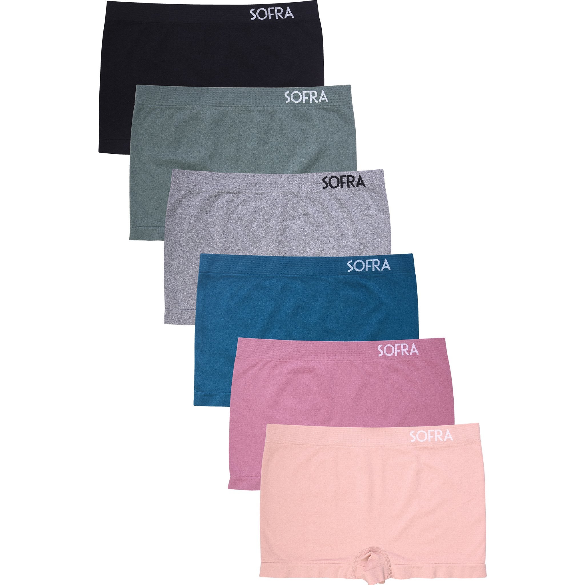 6 Pack of Sofra Women Seamless Boyshorts Classy Sexy Stretch Panty (Multi Colors and Patterns)