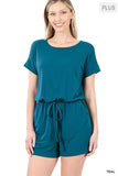 Plus Size Short Sleeve Romper with Elastic Waist & Keyhole Back Summer Loungewear