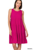 Women Sleeveless Ruffle Tiered Knee Length Swing Dress