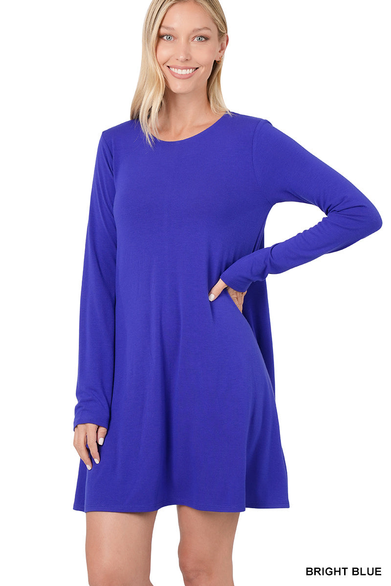 Women's Long Sleeve Jersey Flared Tunic Top with Side Pockets