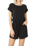 Plus Size Short Sleeve Romper with Elastic Waist & Keyhole Back Summer Loungewear