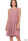 Women Sleeveless Ruffle Tiered Knee Length Swing Dress