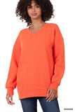 Plus Size Basic Relaxed Long Sleeve V-Neck Sweatshirts w/Side Pockets