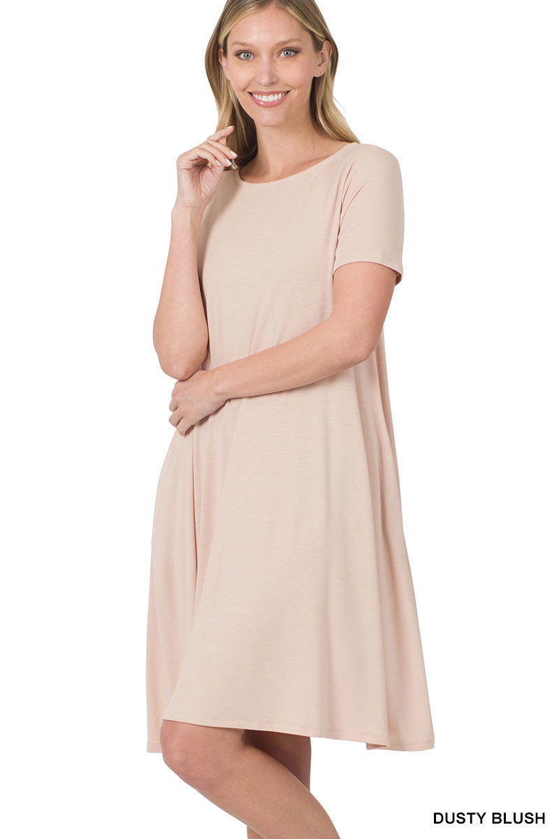 Size Short Sleeve Flared T-Shirt Midi Dress with Side – TheLovely.com