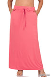 Women Relaxed Drawstring Waist Draped Basic Maxi Skirts with Side Pockets