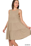 Women Sleeveless Ruffle Tiered Knee Length Swing Dress