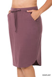 Plus Size Elastic Waist Self-Tie Knee Length Tulip Hem Midi Skirt with Side Pockets