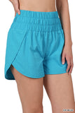 Zenana Women's Casual Windbreaker Smocked Waistband Running Active Gym Shorts w/Built-In Inner Brief