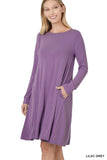 Plus Size Long Sleeve Jersey Flared Swing T-Shirt Tunic Dress with Side Pockets