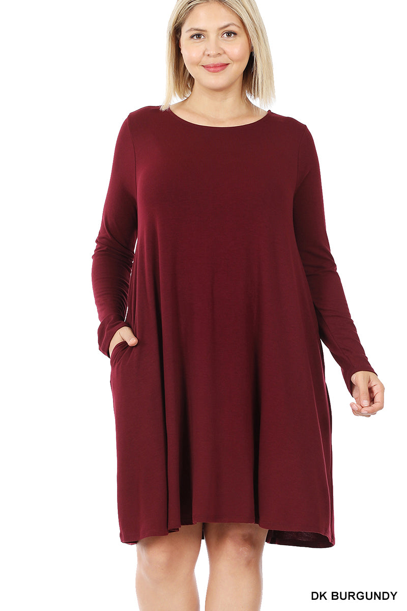 Women Long Sleeve Jersey Flared Swing T-Shirt Tunic Dress with Side Pockets Women Long Sleeve Jersey Flared Swing T-Shirt Tunic Dress with Side Pockets
