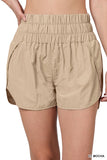 Zenana Women's Casual Windbreaker Smocked Waistband Running Active Gym Shorts w/Built-In Inner Brief