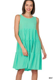 Women Sleeveless Ruffle Tiered Knee Length Swing Dress