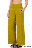 Zenana's Plus Smocked Wide Waistband Flared Bottom Casual Lounge Pants