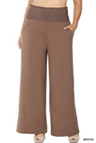 Zenana's Plus Smocked Wide Waistband Flared Bottom Casual Lounge Pants