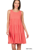 Women Sleeveless Ruffle Tiered Knee Length Swing Dress