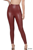 Zenana Women's High Rise Full Length Waist Band Faux Leather Tight Leggings